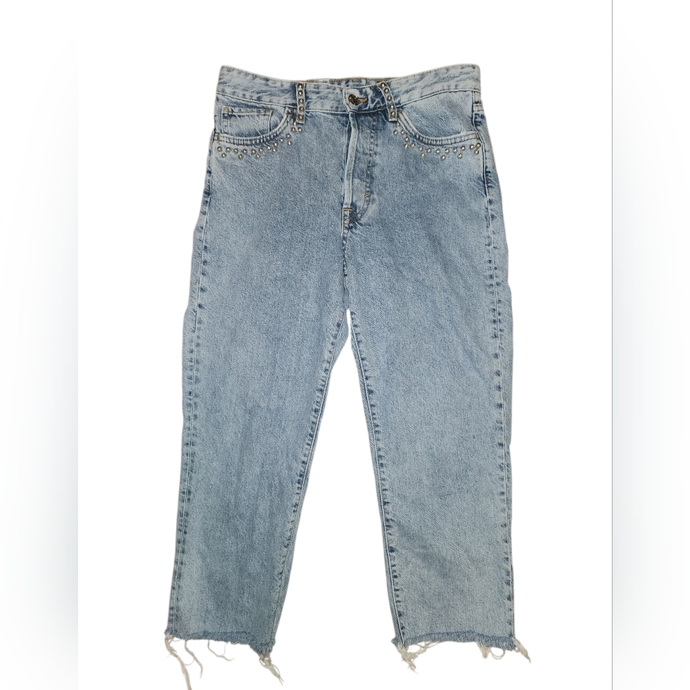 ​&Denim by H&M Vintage Fit Studded Jeans | Light Blue | Size 28